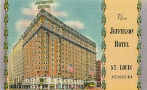 Autos Jefferson Hotel 1947 Postcard St Louis Missouri Colorpicture Gibson 9046