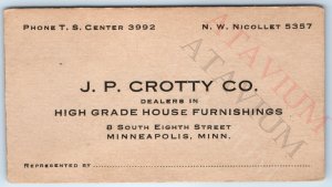 c1910s Minneapolis, MN JP Crotty Co House Decor Business Card Store Merchant C49