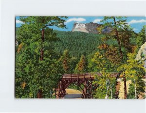 Postcard Mt. Rushmore Memorial From Spiral Bridge, Black Hills, South Dakota