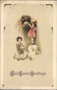 Easter Children Play Eggs Chicks Embossed Winsch c1900s-10s Postcard