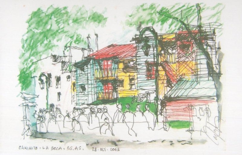 Caminito La Boca Buenos Aires Argentina Sketch Painting Postcard