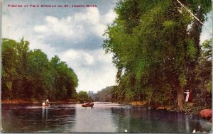 Fishing Twin Springs St Joseph River Antique Postcard DB UNP Unused 