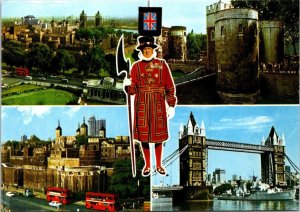 VINTAGE CONTINENTAL SIZE POSTCARD MULTIPLE VIEWS OF THE TOWER OF LONDON 1980