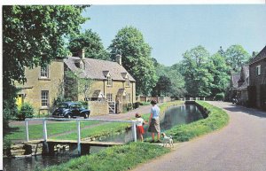 Gloucestershire Postcard - Lower Slaughter - Showing Houses, Lady & Girl  MB1235