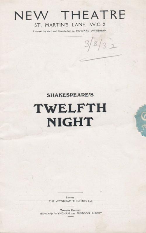 Shakespeare Twelth Night Cecil Ramage St Martins Theatre London Programme