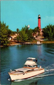 Lighthouses Deep Sea Fishing Boat Passing Jupiter Lighthouse Florida 1970