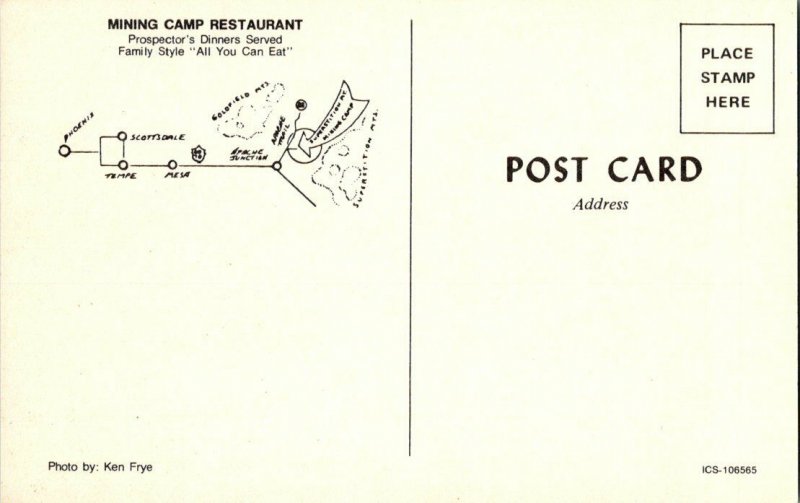 Mining Camp Restaurant Prospector's Dinners Vtg. Postcard Standard View Card #2