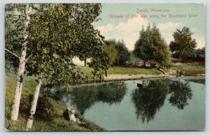 Duluth Minnesota~Kids on Bank of Little Lake on Boulevard Drive~1911 Postcard