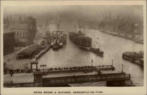 Newcastle-on-Tyne Northumberland Swing Bridge Tugboat Ships RPPC PC