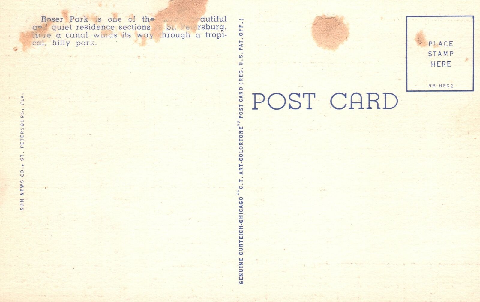 Vintage Postcard Roser Park The Sunshine City St. Petersburg Florida ...