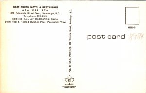 Kamloops BC Canada Sage Brush Motel Postcard unused 1950s