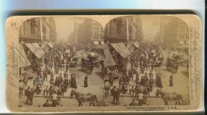 436435 USA 1893 Chicago Crowded street Horse tram carriages Underwood STEREO