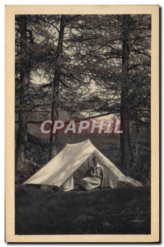 Old Postcard Scout Jamboree Scout den mother in the Camping Tent Camp