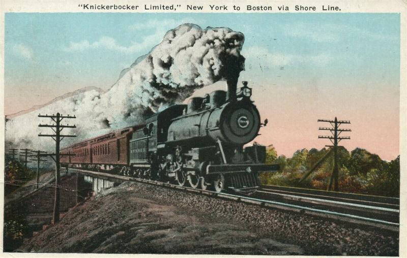 KNICKERBOCKER LTD NEW YORK TO BOSTON 1916 ANTIQUE POSTCARD train railway 