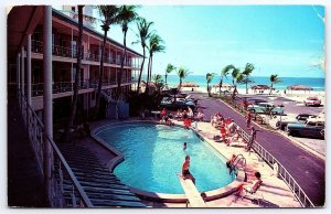 Vintage Postcard Azure Tides Hotel Court Swimming Pool Lido Beach Sarasota Fla.