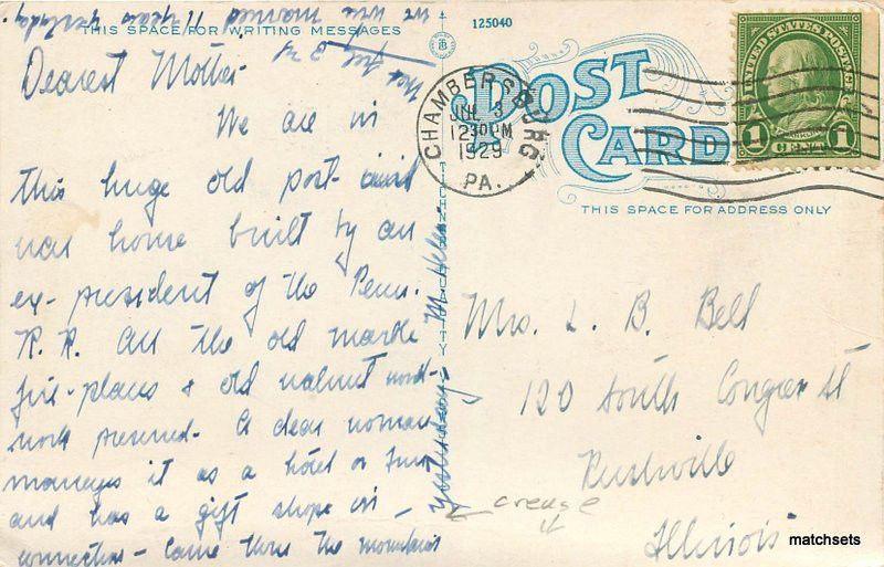 1929 Kittochtinny Inn CHAMBERSBURG PA Tichnor postcard 5209