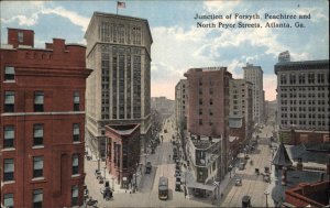 Atlanta Georgia GA Forsyth Peachtree Streets Trolley c1910 Vintage Postcard