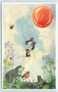 MOLLY BRETT Artist Signed The BALLOON GOES UP Medici Anthropomorphic Postcard