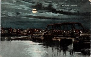Water Front Parrsboro Nova Scotia Bridge Moon 1908 Duplex Cancel Postcard E82
