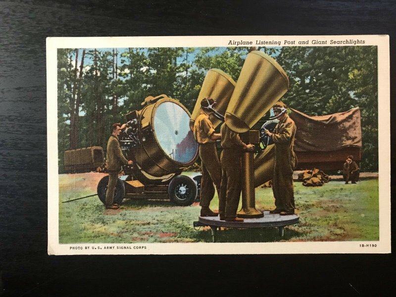 Vintage Postcard 1941 Army Series Military Listening Post & Giant Searchlights