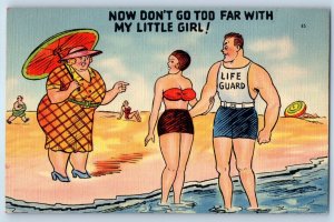 c1930's Humor Fat Woman Don't Go Too Far With My Little Girl Vintage Postcard