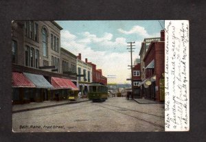 ME Front St Street Trolley Car Bath Maine UDB 1907 Postcard US