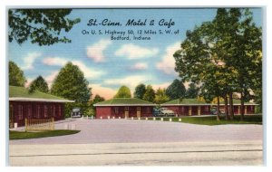 BEDFORD, Indiana IN ~ Roadside ST. - CINN. MOTEL & Cafe c1940s Linen Postcard