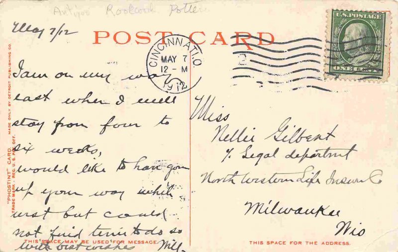Rookwood Pottery Cincinnati Ohio 1912 Phostint postcard