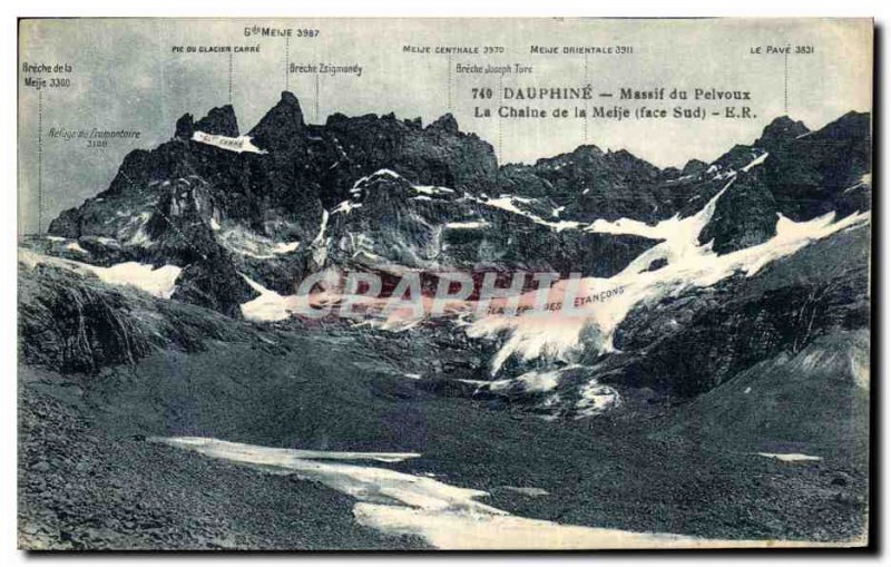 Old Postcard Dauphine Massif du Pelvoux The chain of Meije