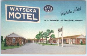 WATSEKA, Illinois  IL  Roadside  WATSEKA MOTEL Highway 24  c1940s Linen Postcard