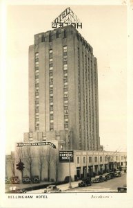 Postcard RPPC 1930s Washington Bellingham Hotel occupation autos WA24-326