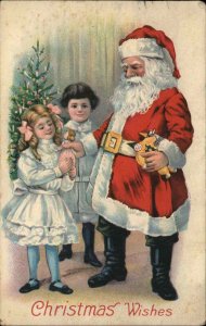 Christmas Santa Claus Little Girl Jester Doll Stecher No 1553A Vintage Postcard