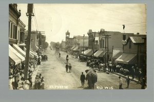 Rio WISCONSIN RPPC 1909 CIRCUS PARADE Main Street ELEPHANT nr Portage Fall River