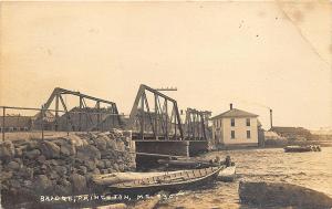 Princeton ME Iron Bridge Water View Boats in 1922 RPPC Postcard