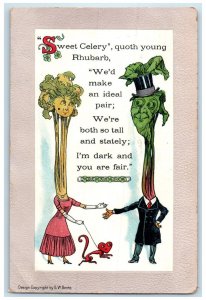 1915 Sweet Celery Quoth Young Rhubarb Embossed Independence MO Antique Postcard