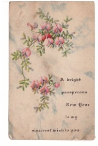 A Bright Prosperous Happy New Year Wish, Flowers, Antique 1917 Postcard