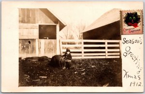 1912 Season's Greetings Christmas Baby Farm House Posted Postcard