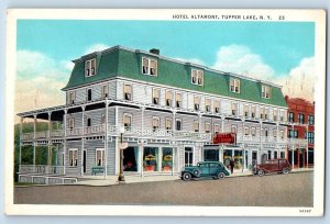 Tupper Lake New York Postcard Hotel Altamont Building Classic Cars 1920 Unposted