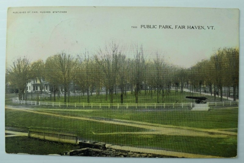 C.1900-1910 Public Park, Fair Haven, VT Trees Field Cannon Postcard P90