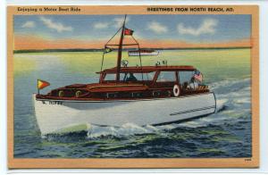 Motor Boat Launch North Beach Maryland linen postcard