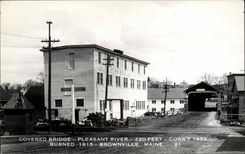 Brownville ME Maine Street Bldg Bridge Reissue Real Photo Postcard 