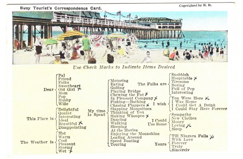 Busy Tourist`s Correspondence Card, Used Auburn Maine, 1933