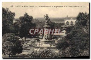 Old Postcard Lyon Place Carnot The Republic Monument and Perrache Station