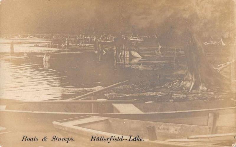 Butterfield Lake New York Boats and Stumps Real Photo Vintage Postcard JA454676