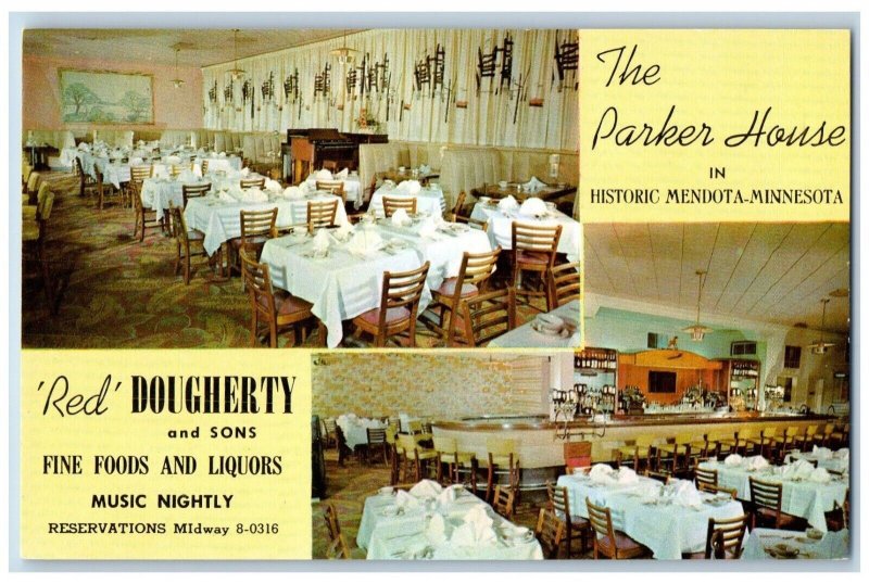 Mendota Minnesota Postcard Parker House Red Dougherty Fine Foods c1960 Vintage