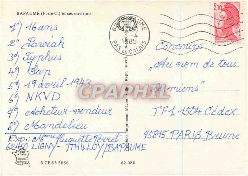 Modern Postcard Bapaume (P C) and its surroundings Thilloy Ligny Favreil Beug...