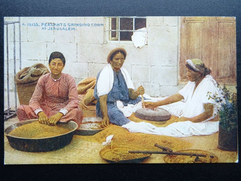 ?Palestine Judea JERUSALEM Peasants Grinding Corn c1930 Postcard by Photochrom