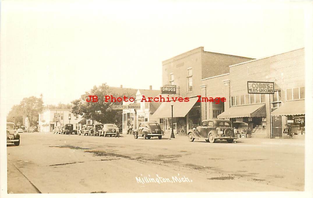 MI, Millington, Michigan, RPPC, Street Scene, Business Section, Photo