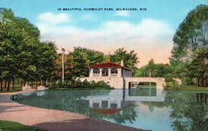 Vintage Postcard 1930's In Beautiful Humboldt Park Milwaukee WI Wisconsin