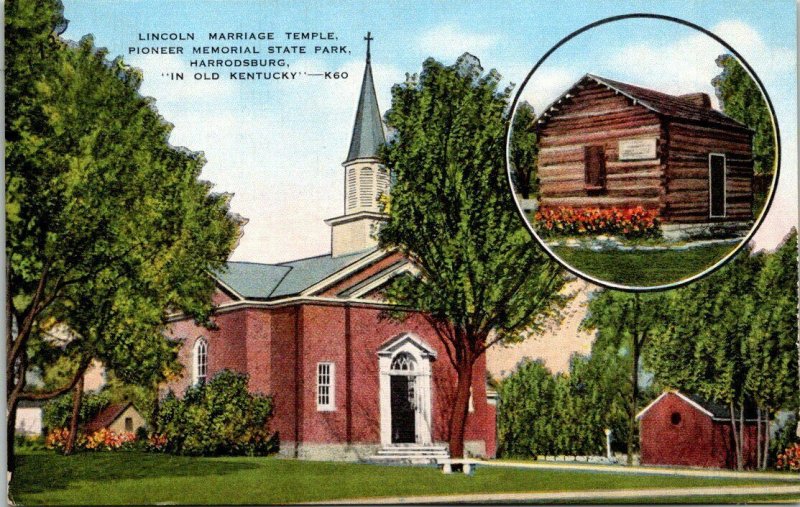 Vintage Postcard Abe Lincoln Marriage Temple Harrodsburg Old Kentucky   296